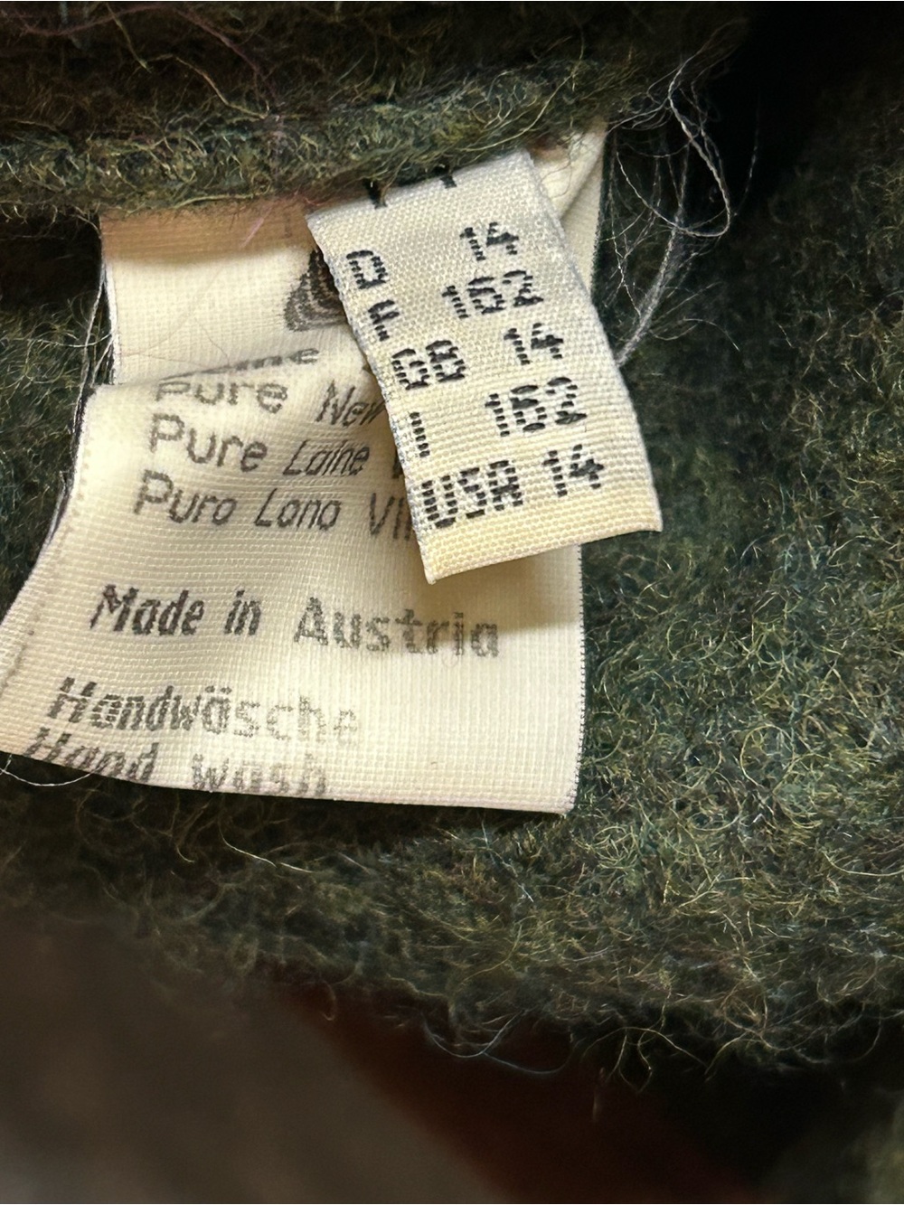 Vintage Giesswein Austria 100% Wool Toggle Button Coat Jacket Hooded Green 14 - Picture 6 of 6